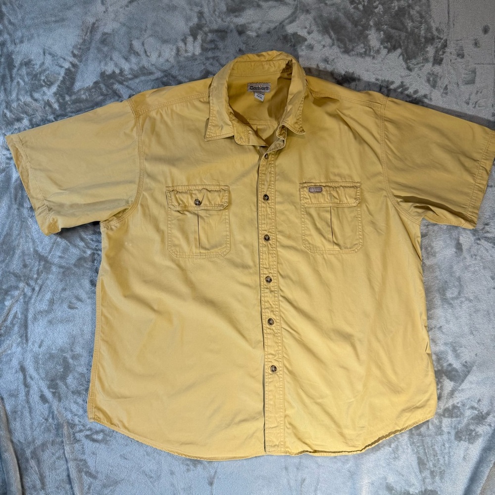 Carhartt 2XL‎ Short Sleeve Work Shirt Yellow Cotton Button Front USA RN14806
